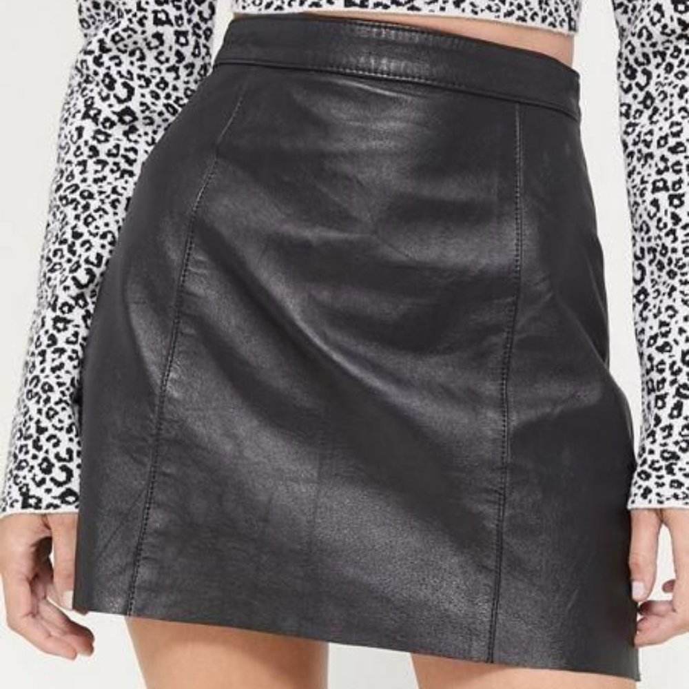 Perspective Black Leather Mini Skirt